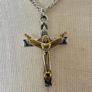 Silver gold tone cross pendant necklace